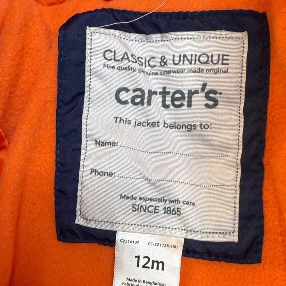 Carter's Navy and Orange‎ Hooded Jacket